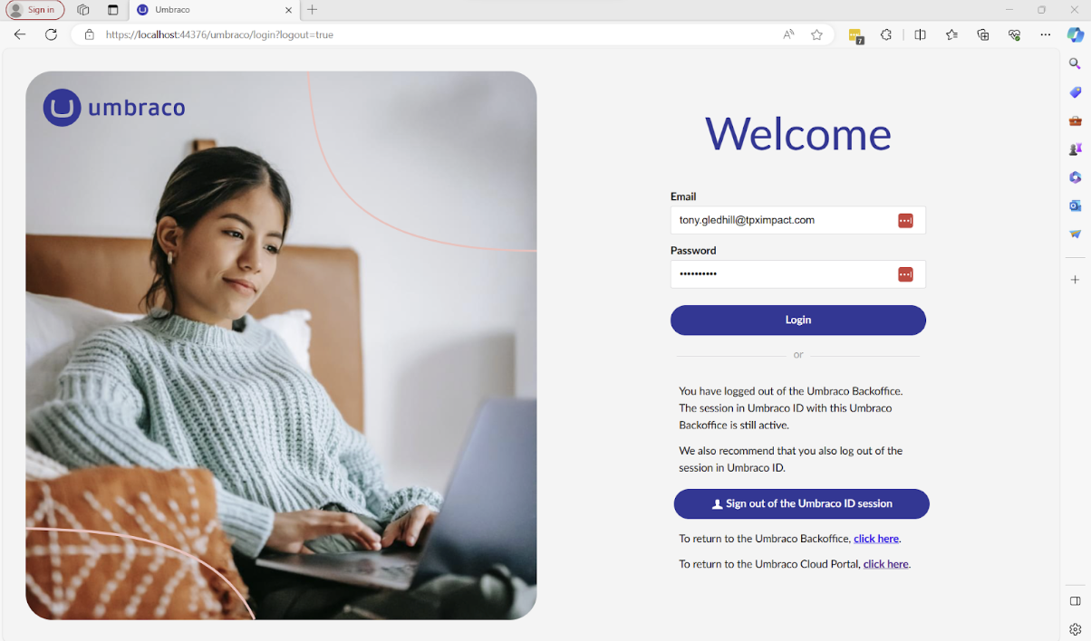 Umbraco 13 login screen