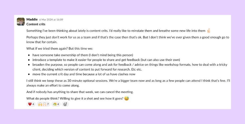 Content Crits Slack Message