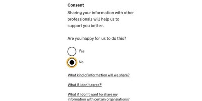 Screenshot of consent form